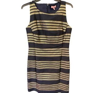 Lilly Pulitzer Black Gold Silver Metallic Striped Dress Sz 6